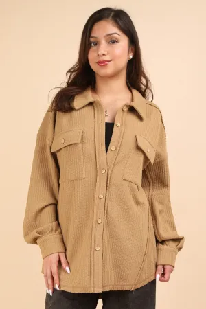 Button Down Textured Knit Shacket