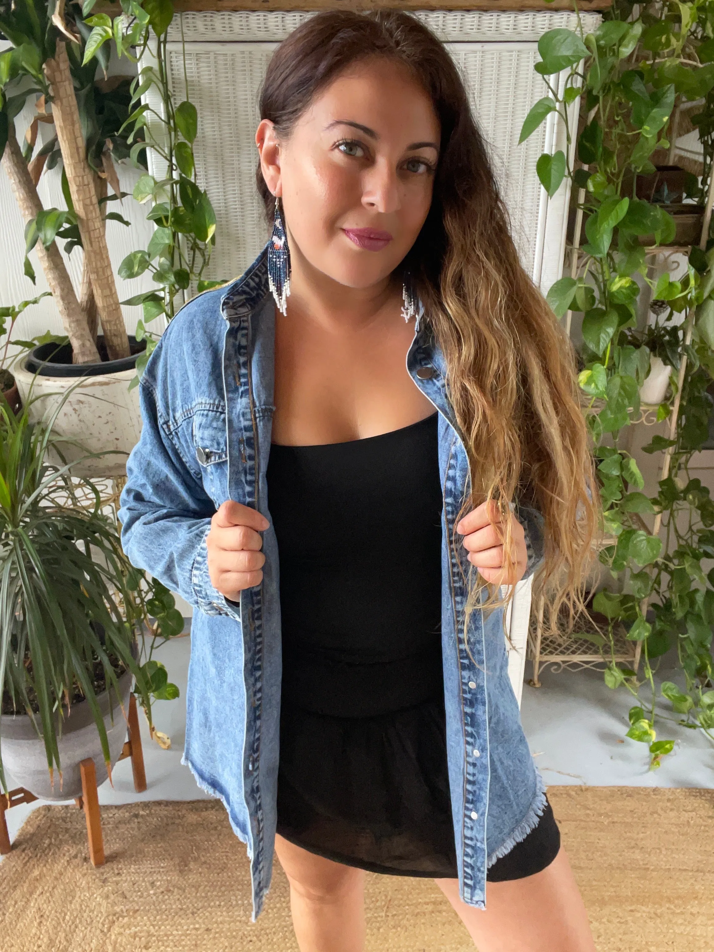 Chenille Hamsa embroidered denim dress or jacket