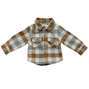 Mebie Baby - Flannel Shacket in Camel Plaid
