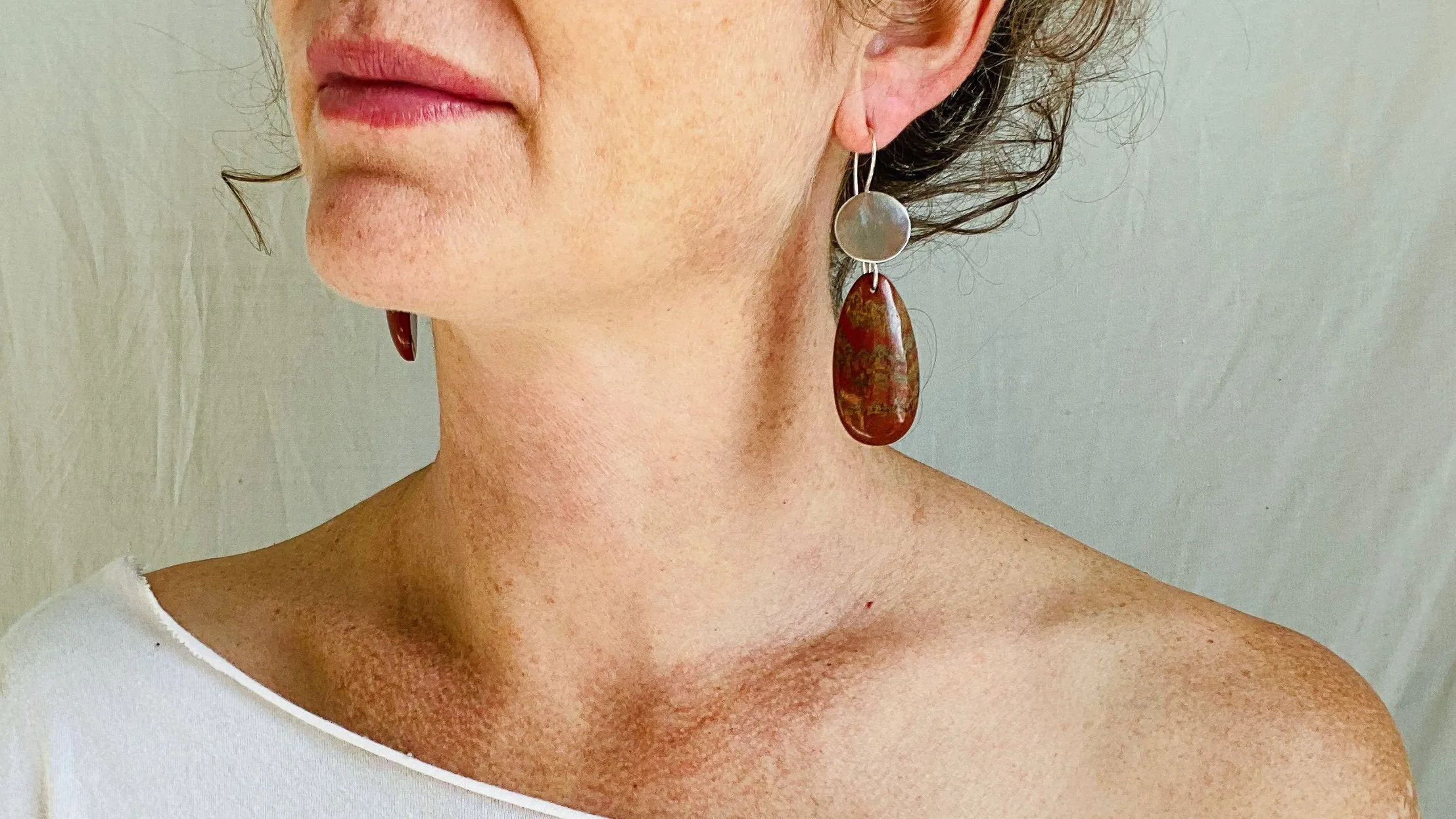 Red Jasper Earrings. Sterling Silver. 0306