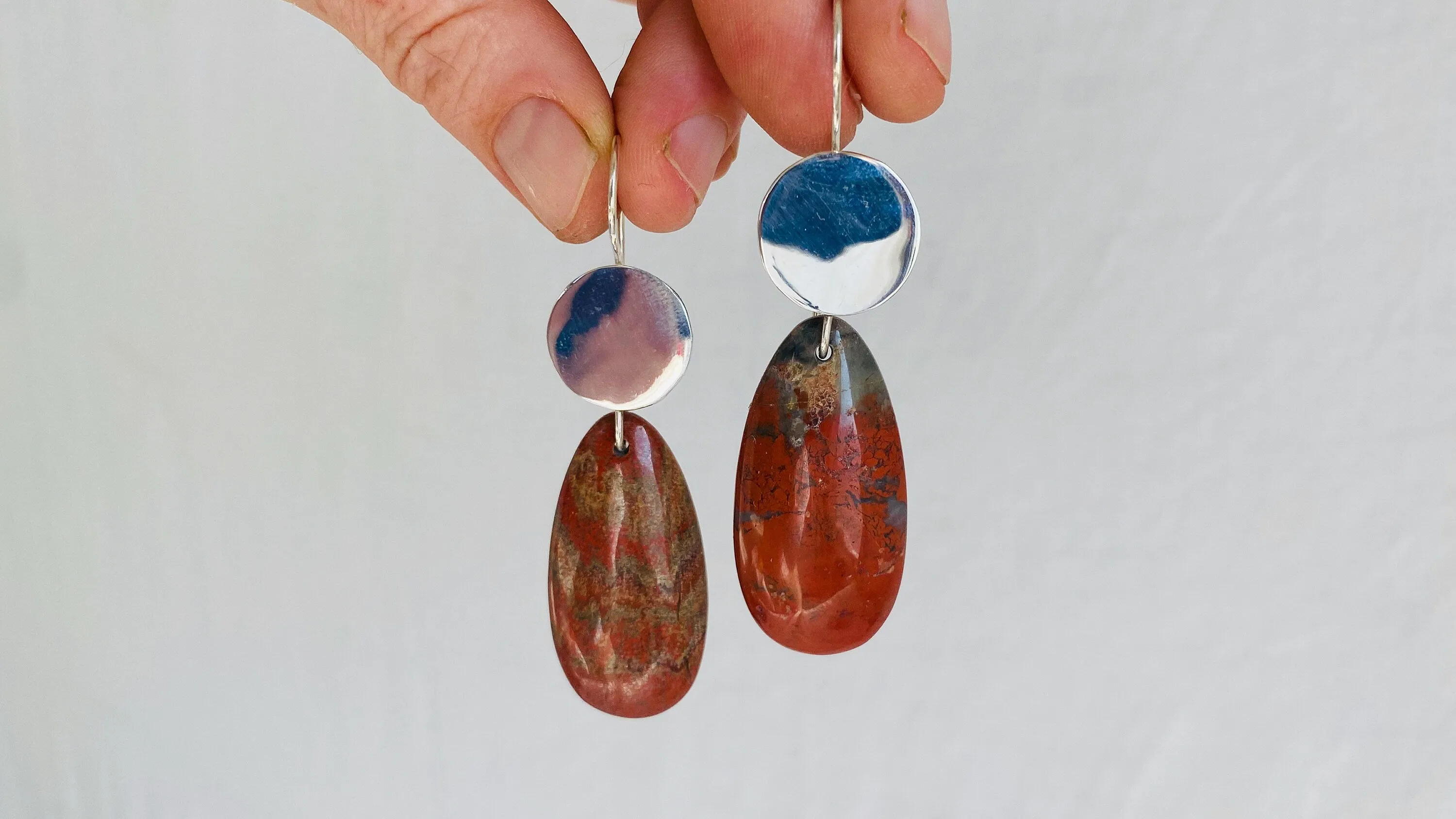 Red Jasper Earrings. Sterling Silver. 0306