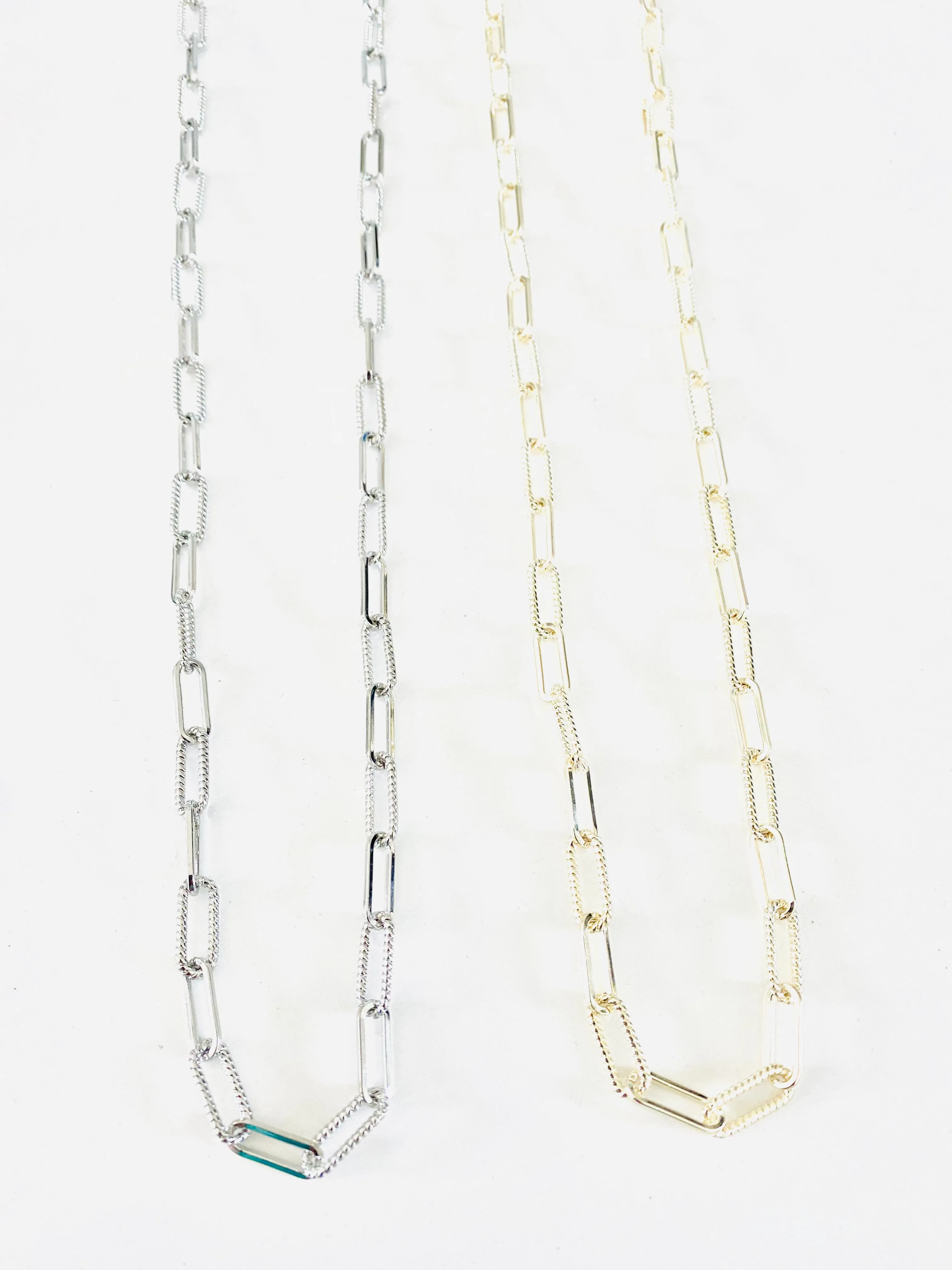 Textured Paperclip 36 inch Necklace