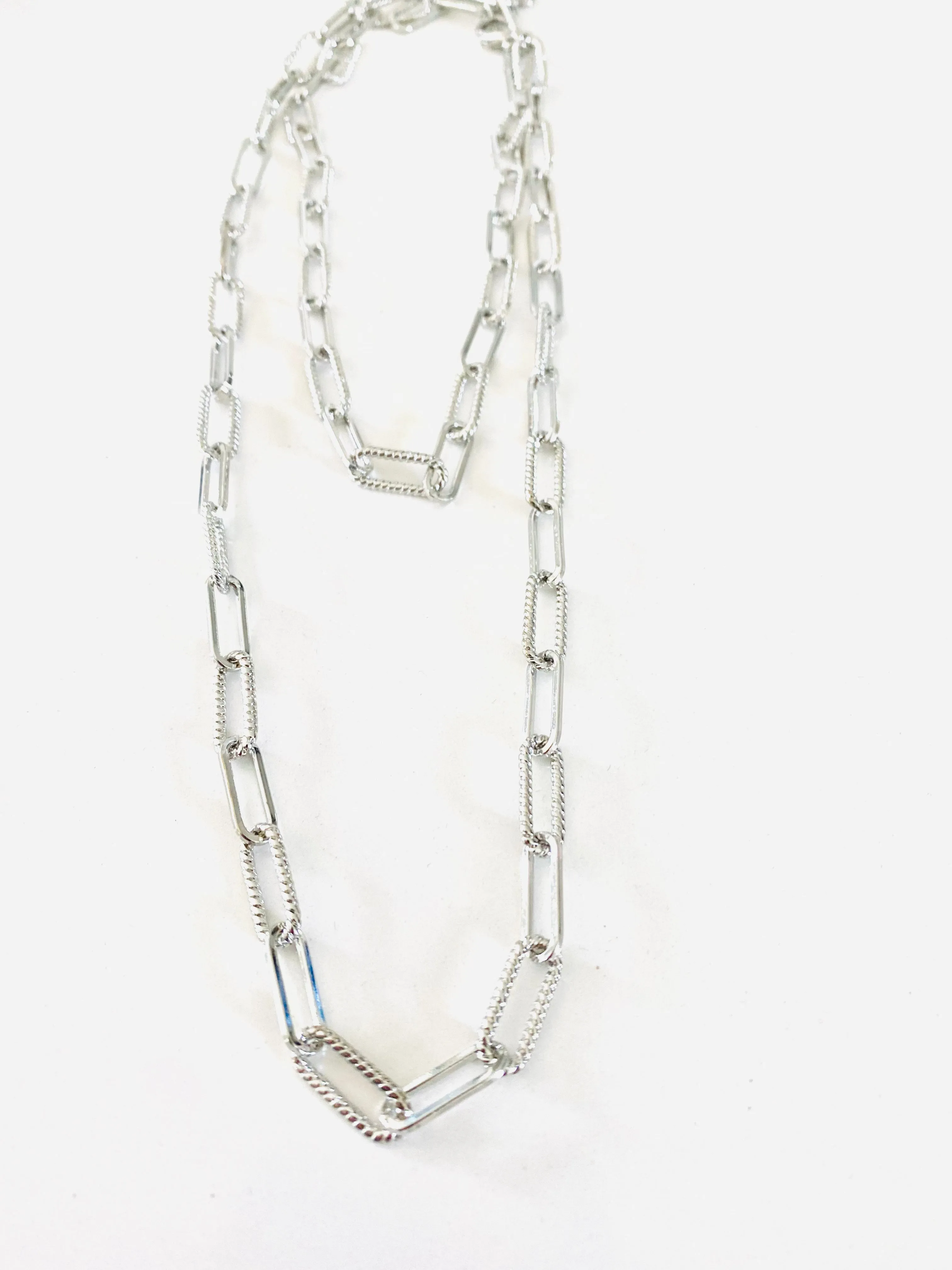 Textured Paperclip 36 inch Necklace
