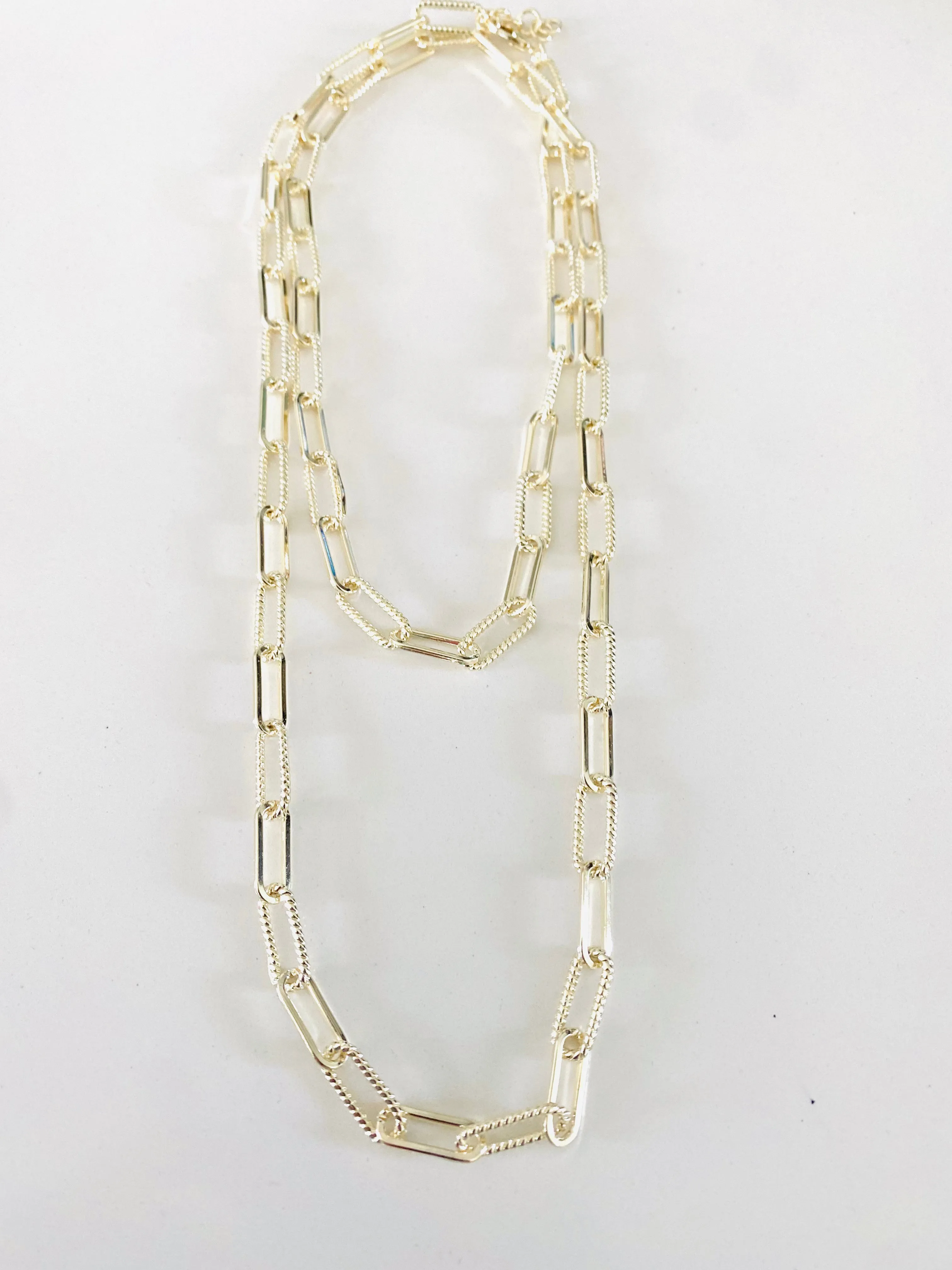 Textured Paperclip 36 inch Necklace
